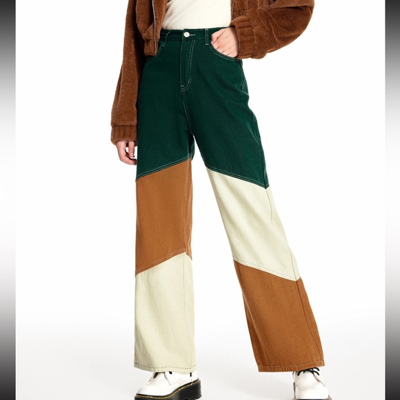 Cider Pants - Cider Denim Mid Rise Patchy Wide Leg Trousers